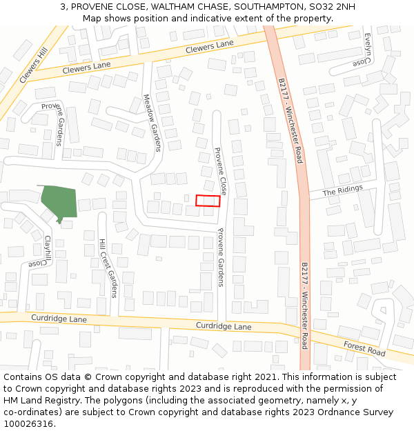 3, PROVENE CLOSE, WALTHAM CHASE, SOUTHAMPTON, SO32 2NH: Location map and indicative extent of plot