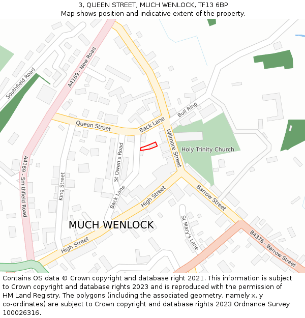 3, QUEEN STREET, MUCH WENLOCK, TF13 6BP: Location map and indicative extent of plot