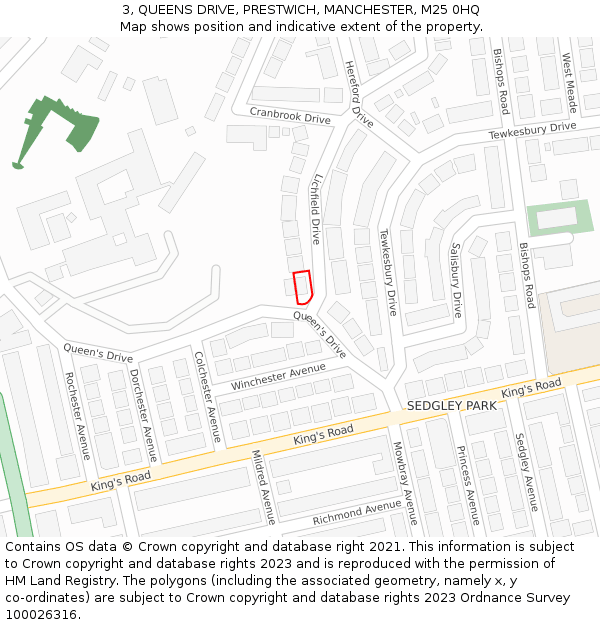 3, QUEENS DRIVE, PRESTWICH, MANCHESTER, M25 0HQ: Location map and indicative extent of plot