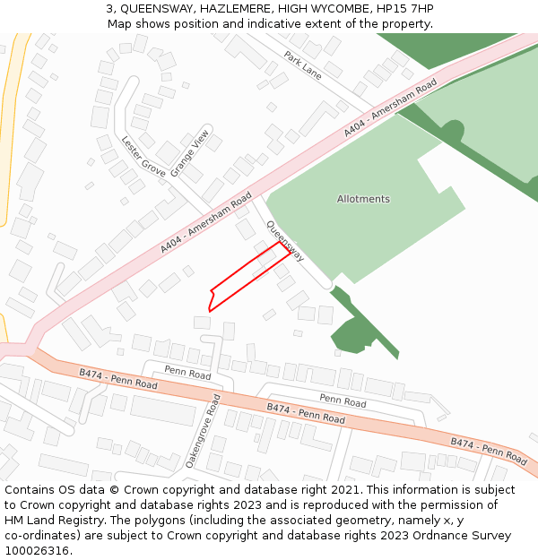 3, QUEENSWAY, HAZLEMERE, HIGH WYCOMBE, HP15 7HP: Location map and indicative extent of plot