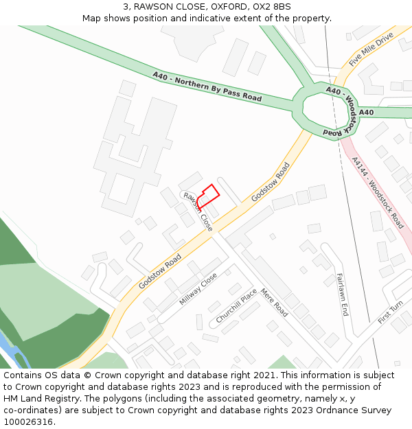 3, RAWSON CLOSE, OXFORD, OX2 8BS: Location map and indicative extent of plot