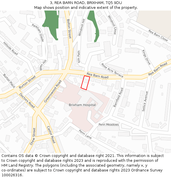 3, REA BARN ROAD, BRIXHAM, TQ5 9DU: Location map and indicative extent of plot