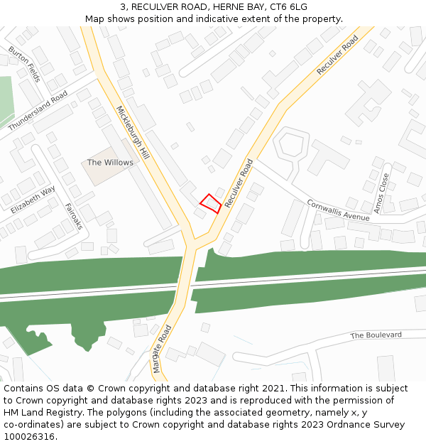 3, RECULVER ROAD, HERNE BAY, CT6 6LG: Location map and indicative extent of plot