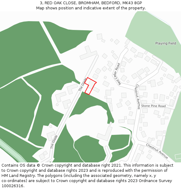 3, RED OAK CLOSE, BROMHAM, BEDFORD, MK43 8GP: Location map and indicative extent of plot