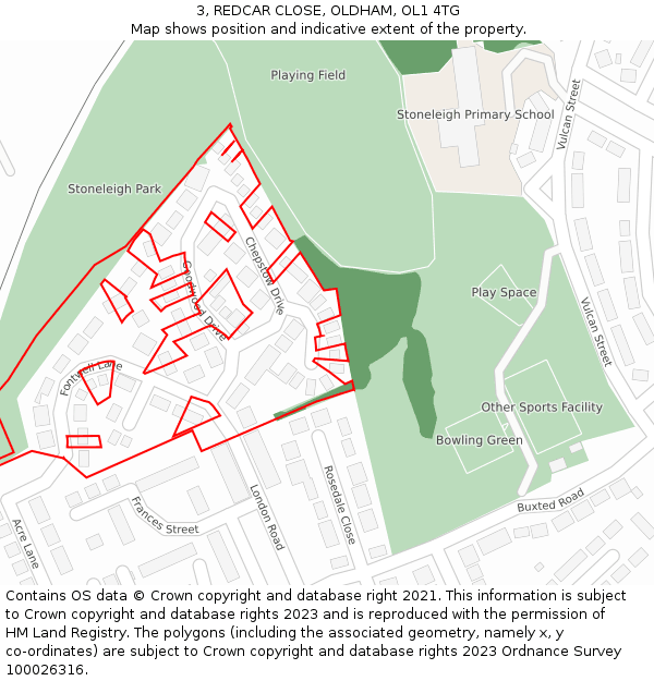 3, REDCAR CLOSE, OLDHAM, OL1 4TG: Location map and indicative extent of plot