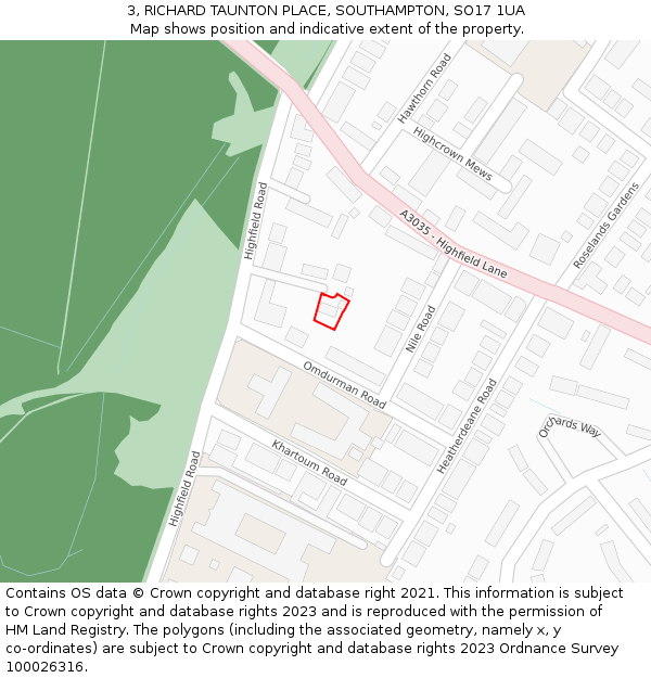 3, RICHARD TAUNTON PLACE, SOUTHAMPTON, SO17 1UA: Location map and indicative extent of plot