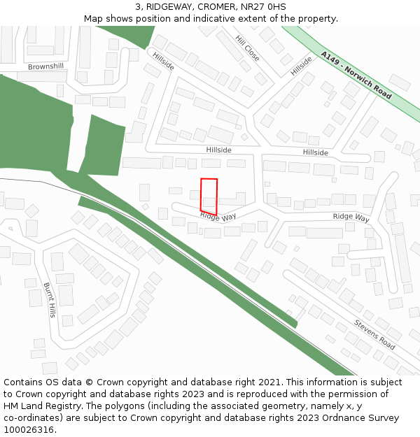 3, RIDGEWAY, CROMER, NR27 0HS: Location map and indicative extent of plot