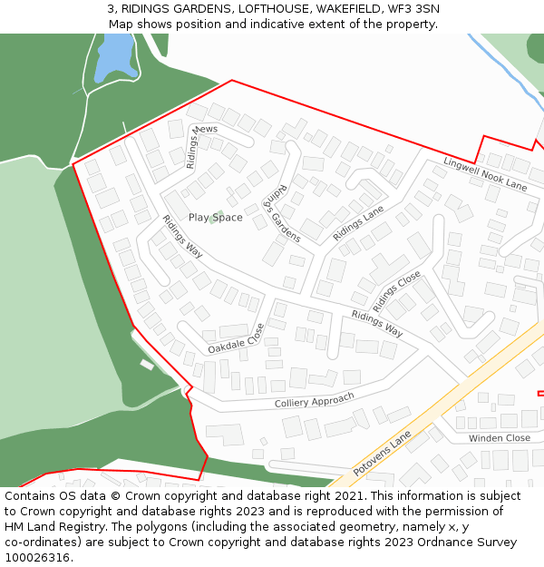 3, RIDINGS GARDENS, LOFTHOUSE, WAKEFIELD, WF3 3SN: Location map and indicative extent of plot