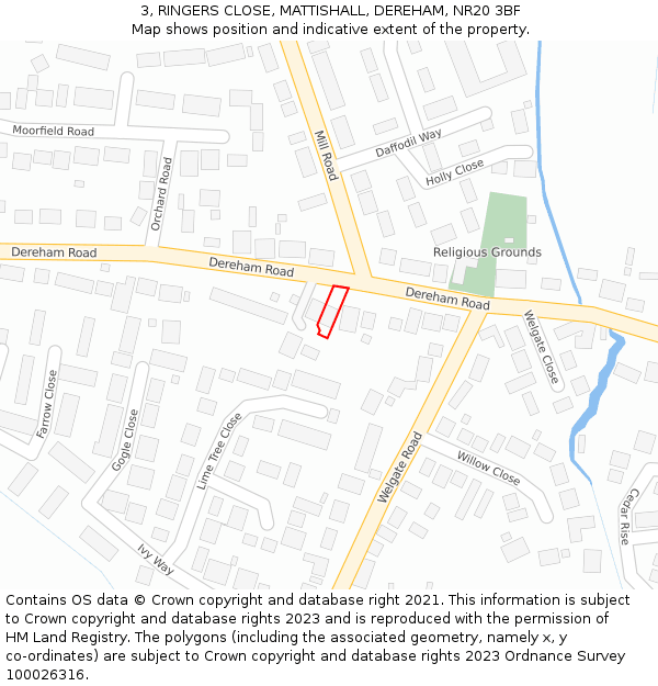 3, RINGERS CLOSE, MATTISHALL, DEREHAM, NR20 3BF: Location map and indicative extent of plot