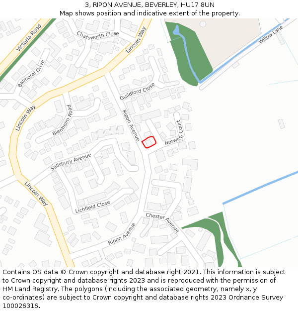 3, RIPON AVENUE, BEVERLEY, HU17 8UN: Location map and indicative extent of plot