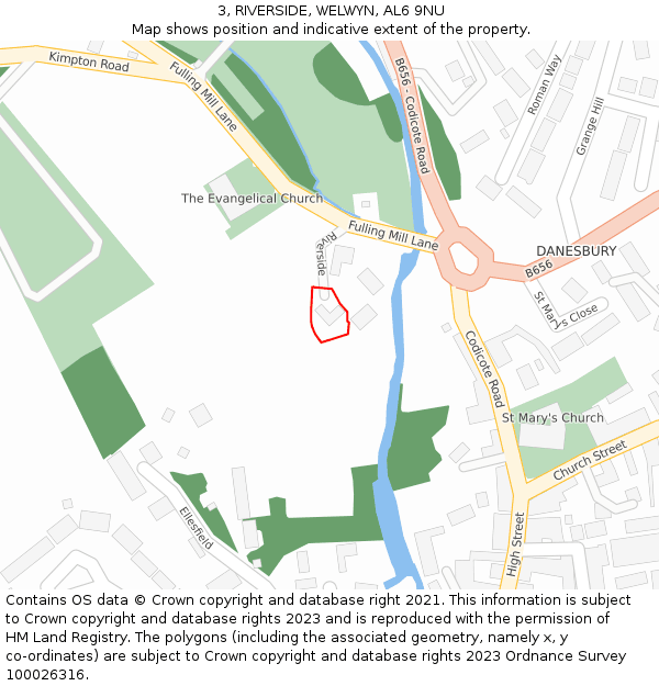 3, RIVERSIDE, WELWYN, AL6 9NU: Location map and indicative extent of plot