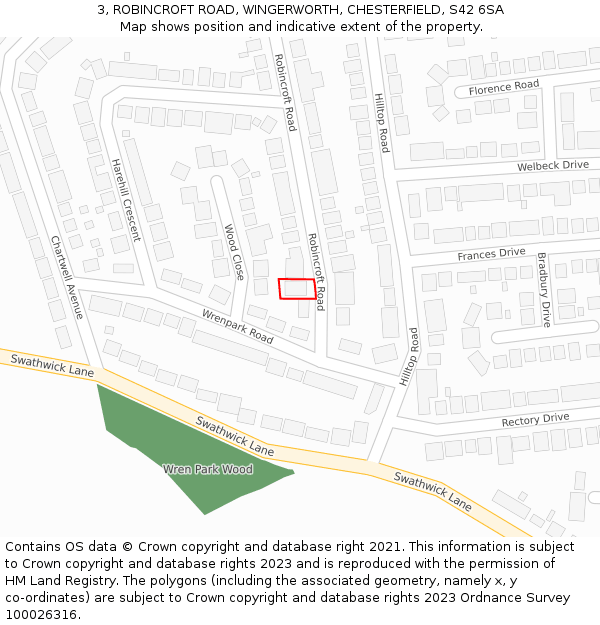 3, ROBINCROFT ROAD, WINGERWORTH, CHESTERFIELD, S42 6SA: Location map and indicative extent of plot