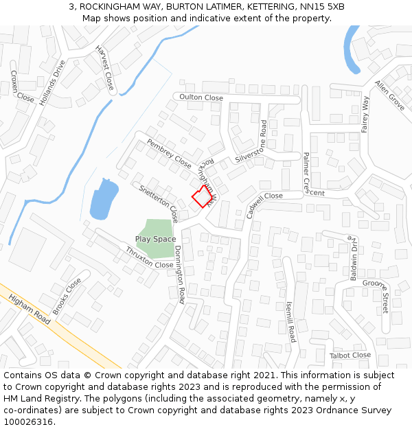 3, ROCKINGHAM WAY, BURTON LATIMER, KETTERING, NN15 5XB: Location map and indicative extent of plot