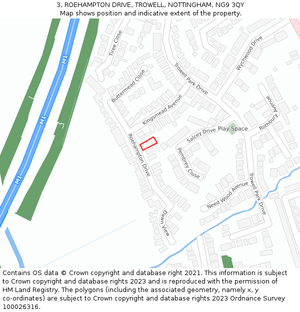 3, ROEHAMPTON DRIVE, TROWELL, NOTTINGHAM, NG9 3QY: Location map and indicative extent of plot