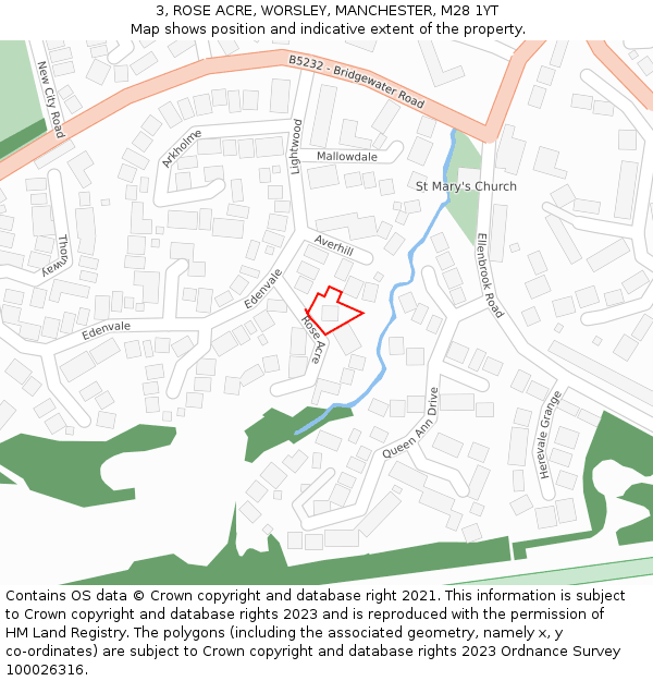 3, ROSE ACRE, WORSLEY, MANCHESTER, M28 1YT: Location map and indicative extent of plot