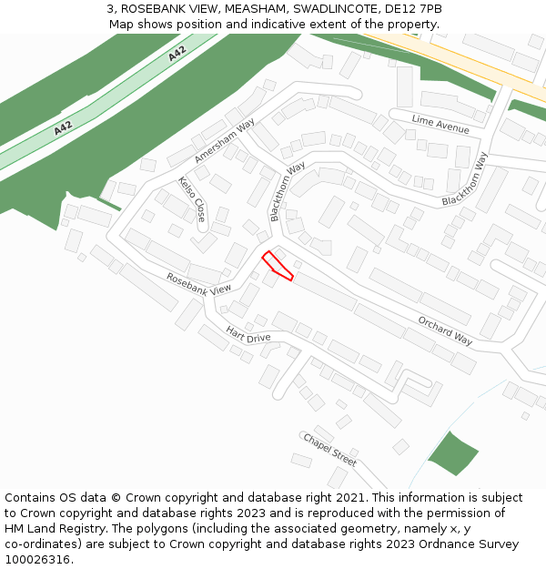 3, ROSEBANK VIEW, MEASHAM, SWADLINCOTE, DE12 7PB: Location map and indicative extent of plot