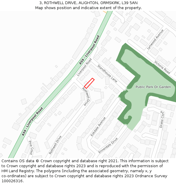 3, ROTHWELL DRIVE, AUGHTON, ORMSKIRK, L39 5AN: Location map and indicative extent of plot