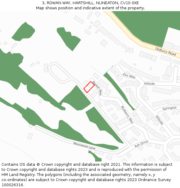 3, ROWAN WAY, HARTSHILL, NUNEATON, CV10 0XE: Location map and indicative extent of plot