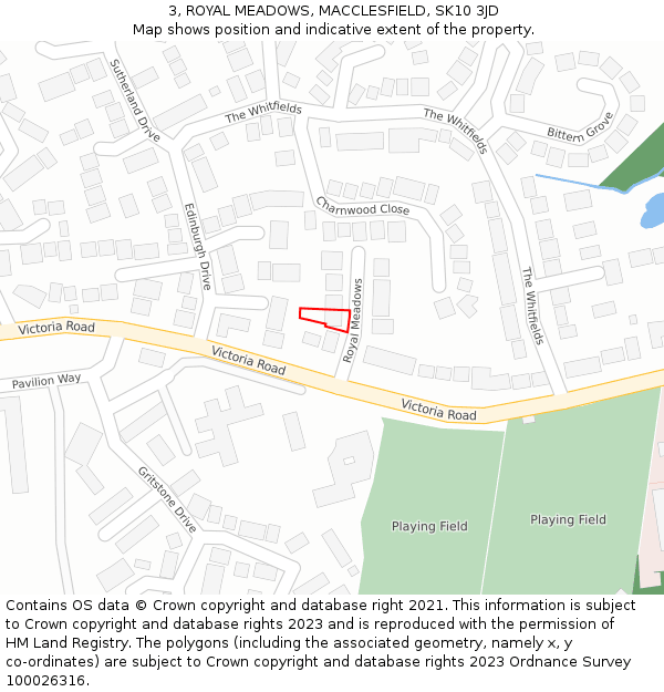 3, ROYAL MEADOWS, MACCLESFIELD, SK10 3JD: Location map and indicative extent of plot