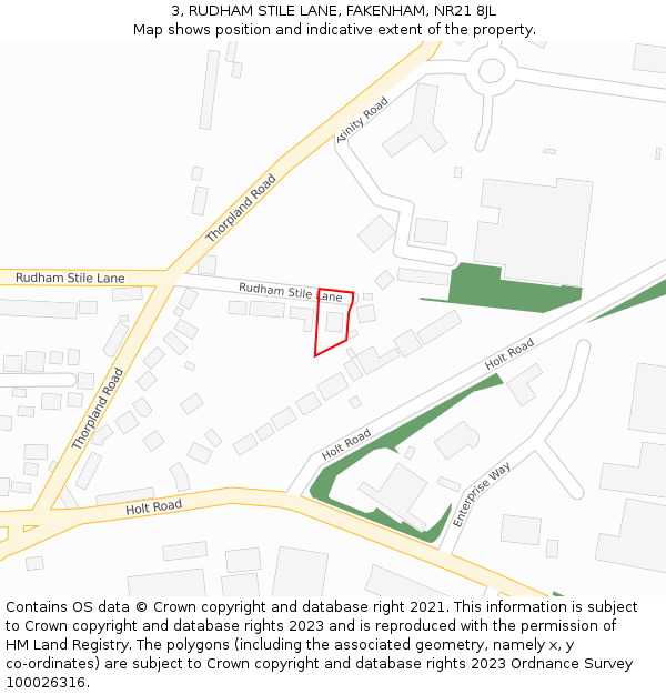 3, RUDHAM STILE LANE, FAKENHAM, NR21 8JL: Location map and indicative extent of plot