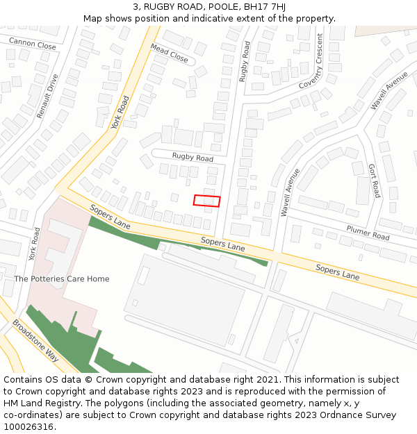 3, RUGBY ROAD, POOLE, BH17 7HJ: Location map and indicative extent of plot