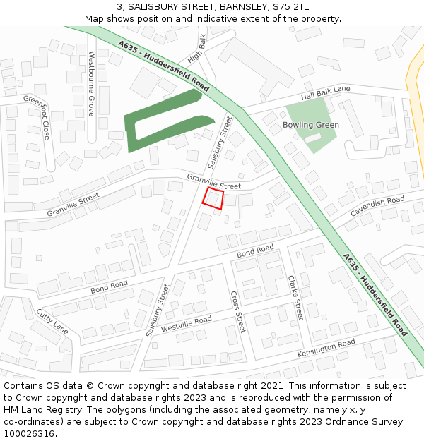 3, SALISBURY STREET, BARNSLEY, S75 2TL: Location map and indicative extent of plot