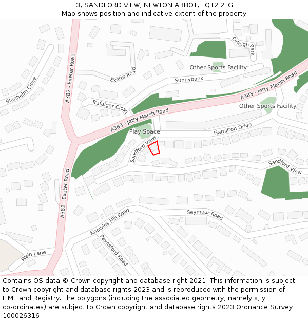 3, SANDFORD VIEW, NEWTON ABBOT, TQ12 2TG: Location map and indicative extent of plot