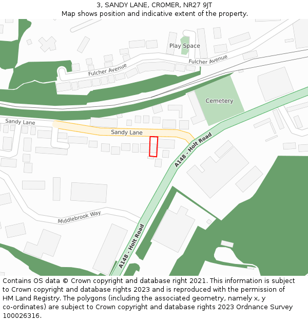 3, SANDY LANE, CROMER, NR27 9JT: Location map and indicative extent of plot