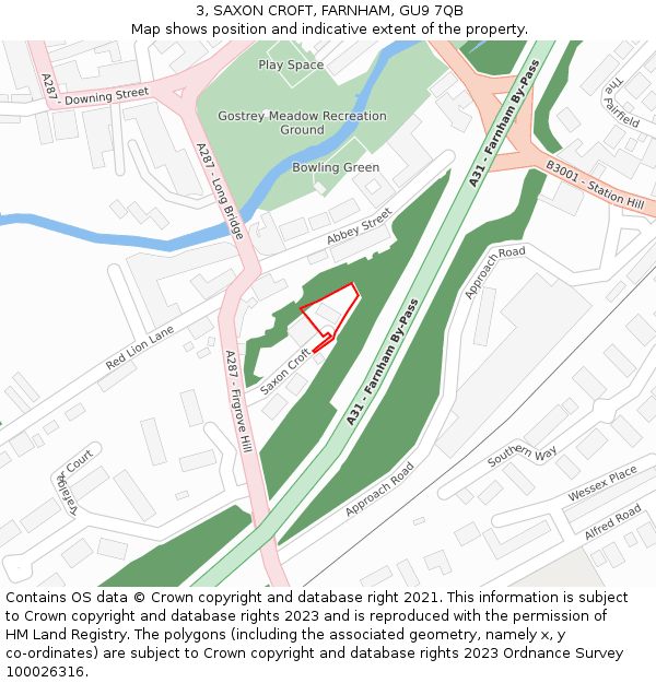 3, SAXON CROFT, FARNHAM, GU9 7QB: Location map and indicative extent of plot