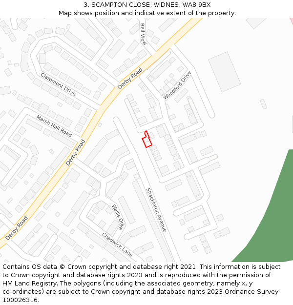 3, SCAMPTON CLOSE, WIDNES, WA8 9BX: Location map and indicative extent of plot