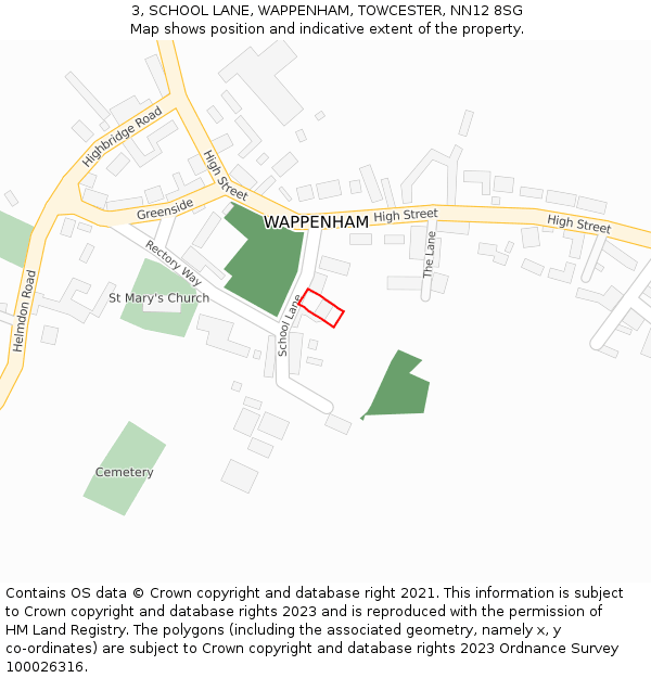 3, SCHOOL LANE, WAPPENHAM, TOWCESTER, NN12 8SG: Location map and indicative extent of plot