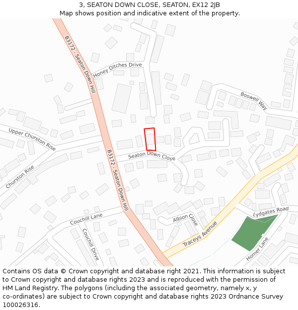 3, SEATON DOWN CLOSE, SEATON, EX12 2JB: Location map and indicative extent of plot