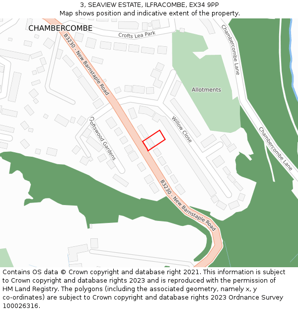 3, SEAVIEW ESTATE, ILFRACOMBE, EX34 9PP: Location map and indicative extent of plot