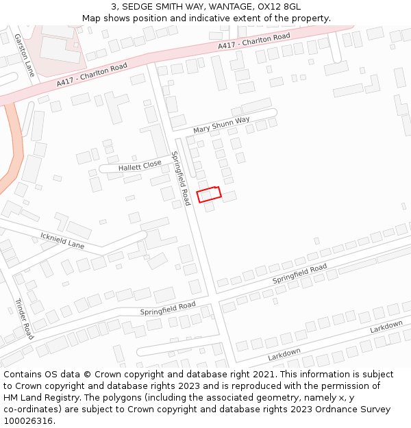 3, SEDGE SMITH WAY, WANTAGE, OX12 8GL: Location map and indicative extent of plot