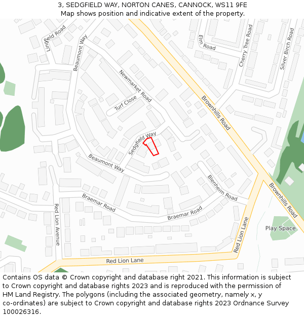 3, SEDGFIELD WAY, NORTON CANES, CANNOCK, WS11 9FE: Location map and indicative extent of plot