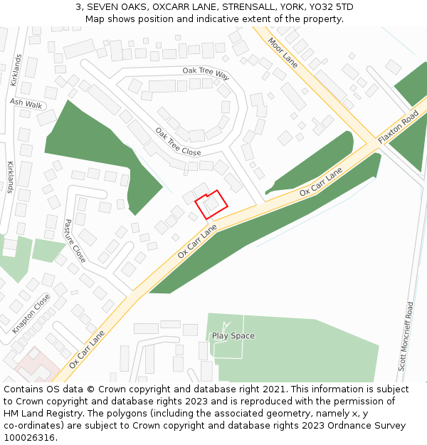 3, SEVEN OAKS, OXCARR LANE, STRENSALL, YORK, YO32 5TD: Location map and indicative extent of plot