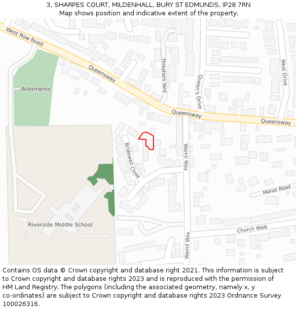 3, SHARPES COURT, MILDENHALL, BURY ST EDMUNDS, IP28 7RN: Location map and indicative extent of plot