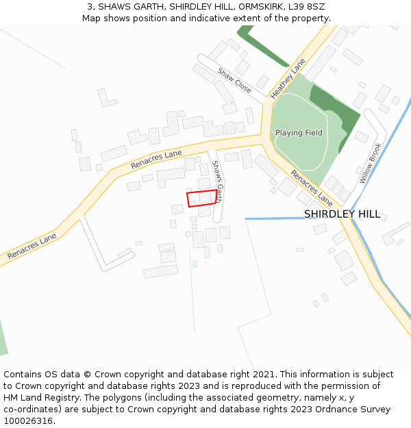 3, SHAWS GARTH, SHIRDLEY HILL, ORMSKIRK, L39 8SZ: Location map and indicative extent of plot