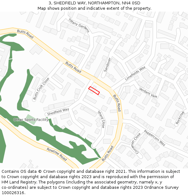 3, SHEDFIELD WAY, NORTHAMPTON, NN4 0SD: Location map and indicative extent of plot