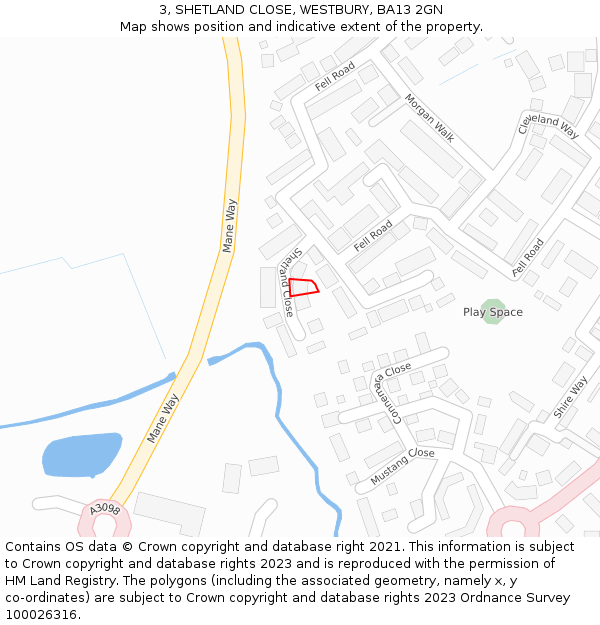 3, SHETLAND CLOSE, WESTBURY, BA13 2GN: Location map and indicative extent of plot