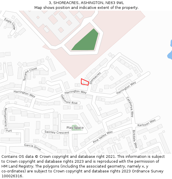 3, SHOREACRES, ASHINGTON, NE63 9WL: Location map and indicative extent of plot