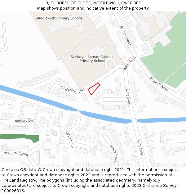 3, SHROPSHIRE CLOSE, MIDDLEWICH, CW10 9ES: Location map and indicative extent of plot