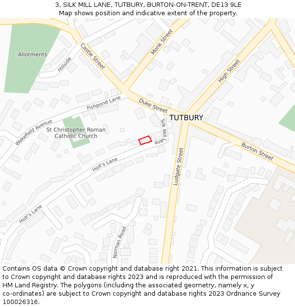 3, SILK MILL LANE, TUTBURY, BURTON-ON-TRENT, DE13 9LE: Location map and indicative extent of plot