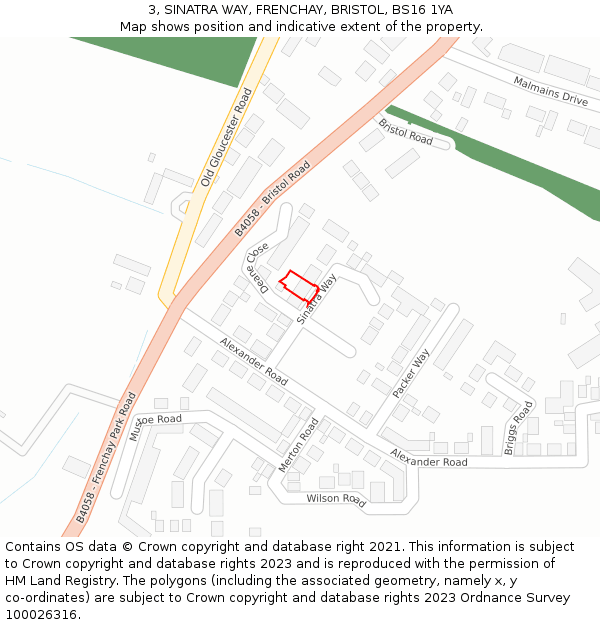 3, SINATRA WAY, FRENCHAY, BRISTOL, BS16 1YA: Location map and indicative extent of plot