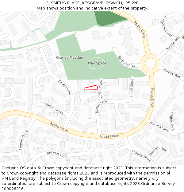 3, SMITHS PLACE, KESGRAVE, IPSWICH, IP5 2YR: Location map and indicative extent of plot