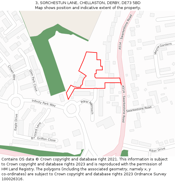 3, SORCHESTUN LANE, CHELLASTON, DERBY, DE73 5BD: Location map and indicative extent of plot