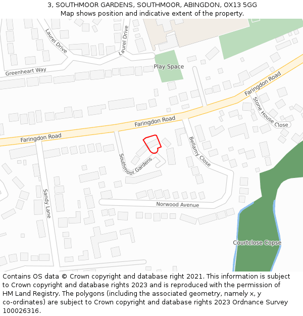 3, SOUTHMOOR GARDENS, SOUTHMOOR, ABINGDON, OX13 5GG: Location map and indicative extent of plot