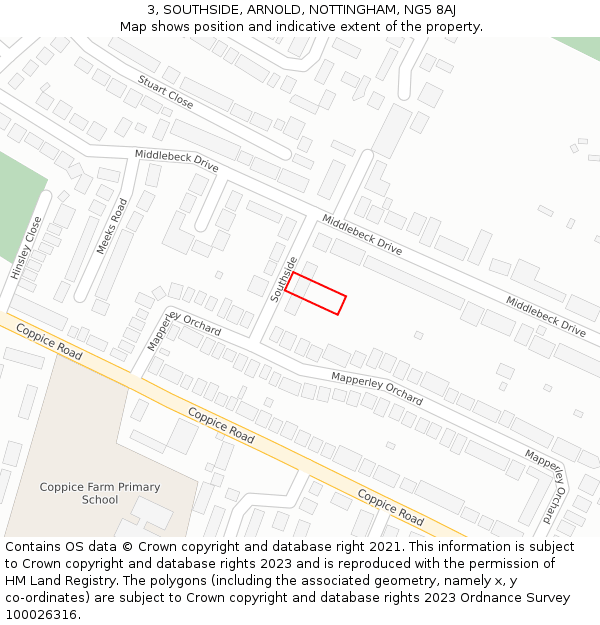 3, SOUTHSIDE, ARNOLD, NOTTINGHAM, NG5 8AJ: Location map and indicative extent of plot