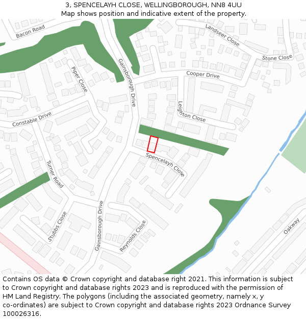 3, SPENCELAYH CLOSE, WELLINGBOROUGH, NN8 4UU: Location map and indicative extent of plot