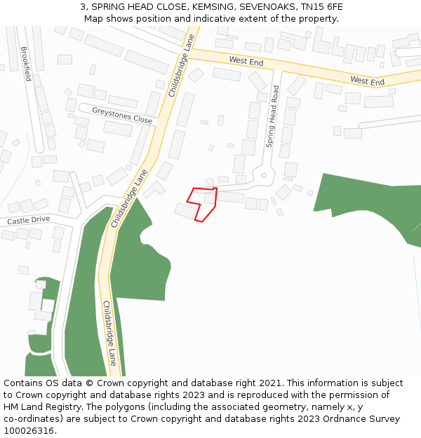 3, SPRING HEAD CLOSE, KEMSING, SEVENOAKS, TN15 6FE: Location map and indicative extent of plot